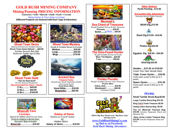 Adventure Activity Menu & Prices